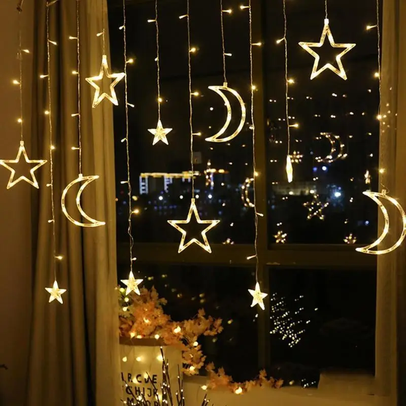 220v Moon Star Lempos, LED Lempos, Styginių Ins Kalėdų Žiburiai Apdailos Atostogų Žiburiai Užuolaidų Lempos Vestuvių Neon Žibintų 2019 Naujas