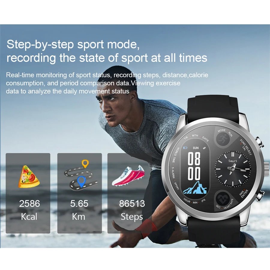 BYKRSEN Smart Žiūrėti Dvejopo Laiko Zoną Sporto Vyrų Vandeniui Smartwatch Širdies ritmo Bluetooth Aktyvumo Seklys, skirtų 
