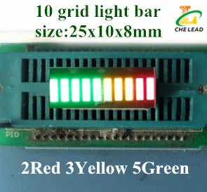 20pcs 25*10 mm šviesos juosta 10 tinklelis skaitmeninės vamzdis Raudona Žalia Mėlyna Geltona Balta skaitmeninis LED šviesos juosta 10 segmentų LED šviesos juosta ekranas