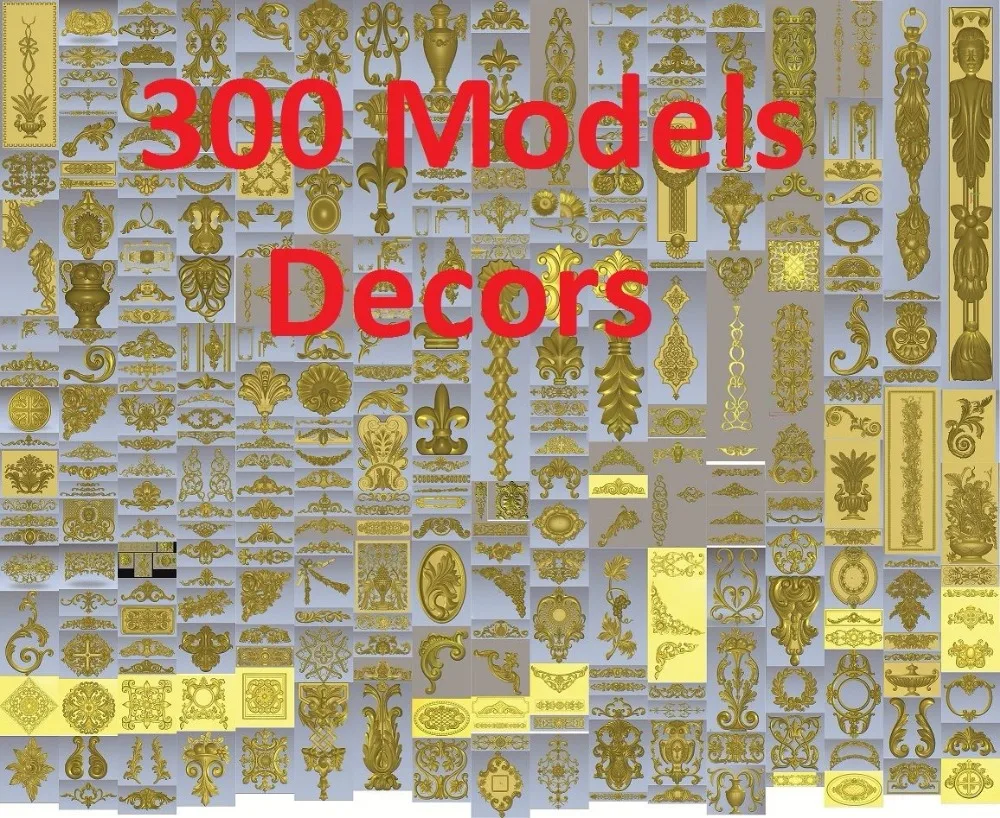 300 vienetų 3d STL reljefo modelių, CNC, Artcam, Aspire, Decors