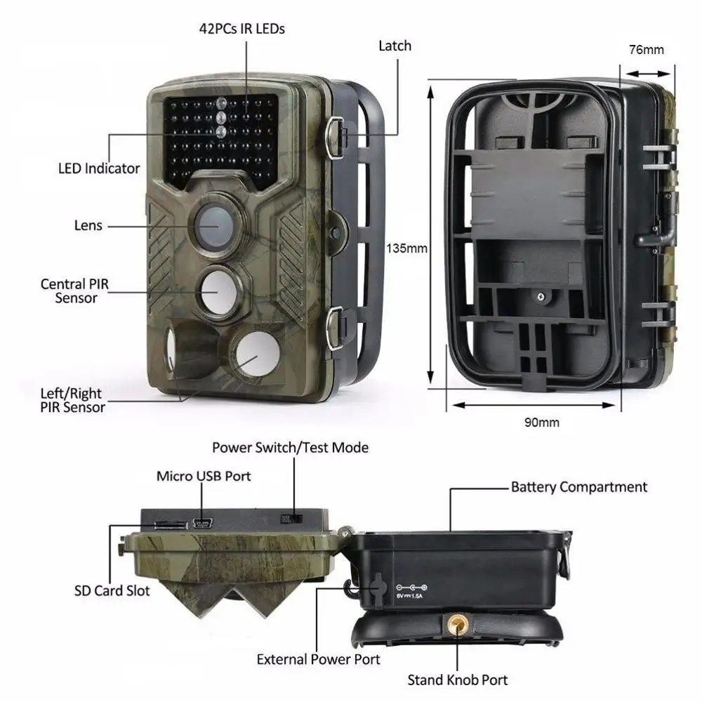 Takas Kamera HC800A 2.0 colių TFT Medžioklės Kamera Lauko Priežiūros 1080P Gyvūnijos Skautų Vandeniui IR LED Naktinis vaizdo Kamera