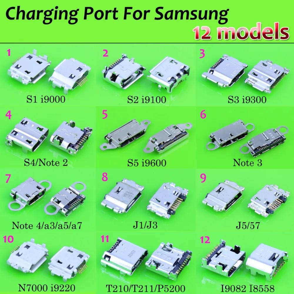 12Model 36PCS USB Įkrovimo lizdas Jungties Kištuko Lizdas Samsung S1 S2 S3 S4 S5 S6 Pastaba 2 3 4 J1 j3 skyrius J5 J7 A3 A5 A7 N7000 T210