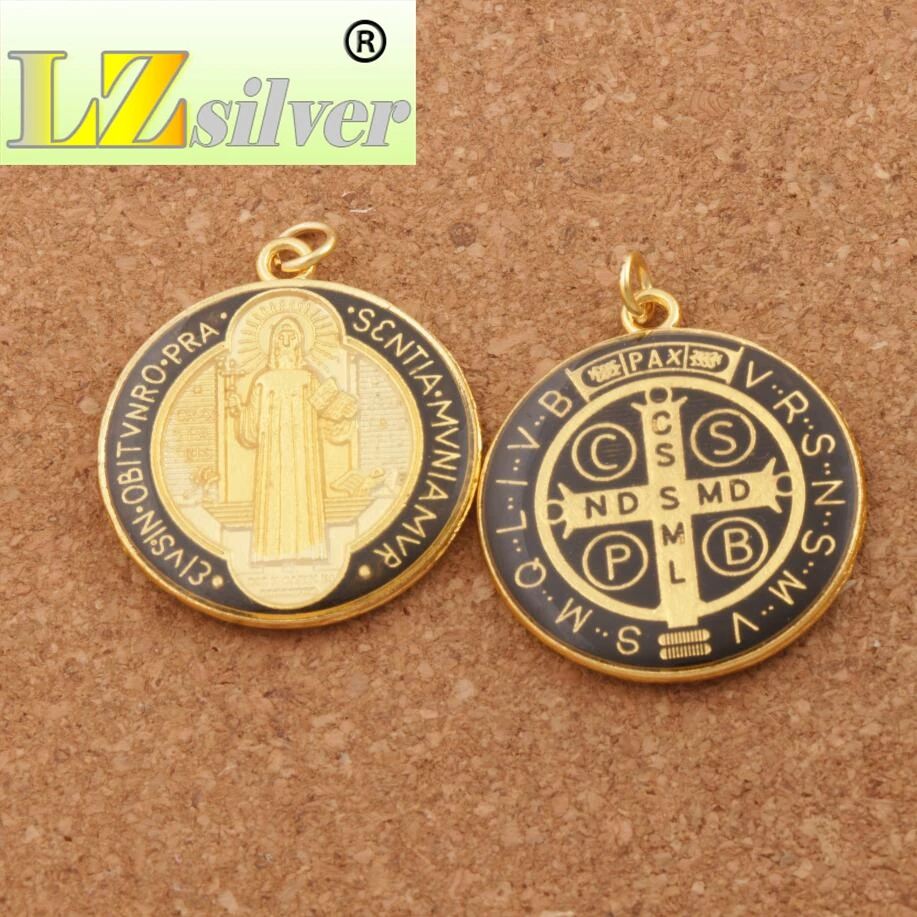 4Colors Emalio Saint Žavesio Benediktas Medalis Kryžius, Koplytstulpis 20pcs Tarpiklis Žavesio Karoliukai Pakabukai T1668