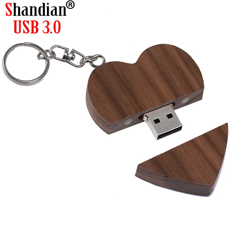 SHANDIAN Nemokamai logotipą USB 3.0 mediniai Širdies USB+BOX 