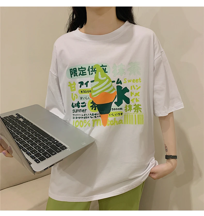 Korėjos juokinga spausdinti Prarasti basic marškinėliai vasaros grynos medvilnės trumpomis Rankovėmis mielas marškinėliai Moterims atsitiktinis baltos viršūnės marškinėlius streetwear