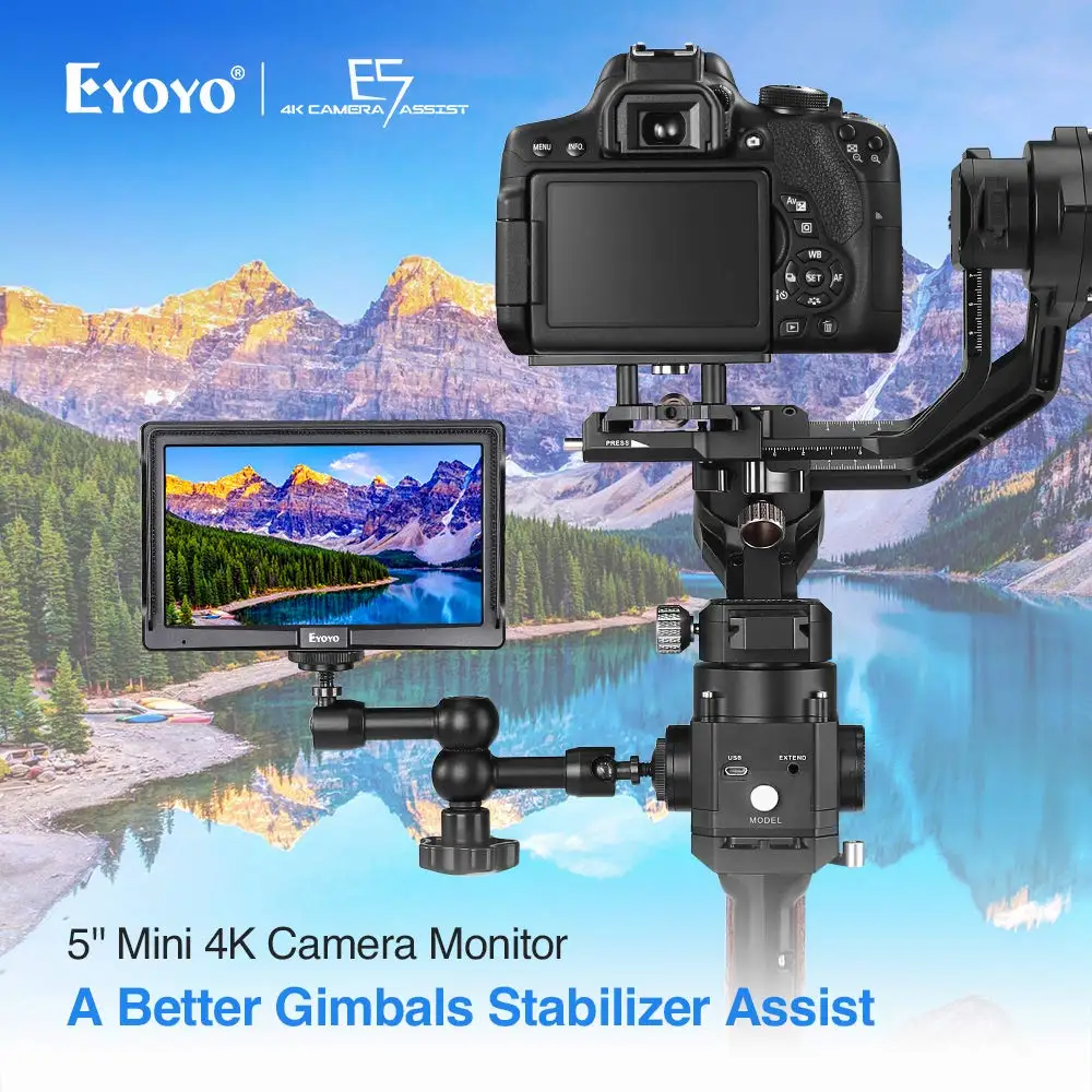 Eyoyo E5 5 colių Srityje DSLR Fotoaparato Ekranas Nešiojamas Mini IPS Kamera, Vaizdo Padeda Stebėti su Magic Arm Paramos 4K HDMI Ekrano