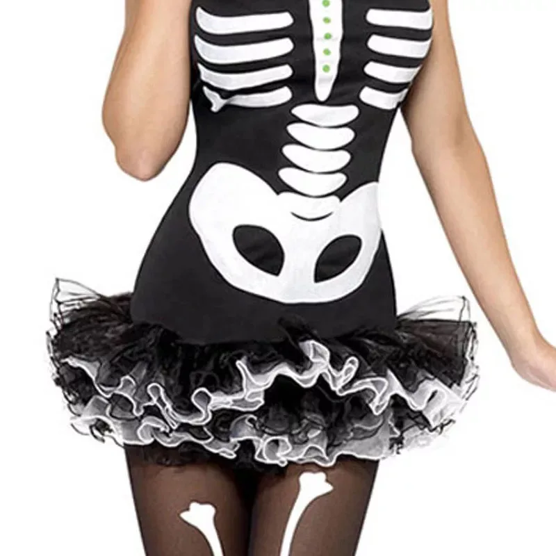 Seksualus Helovinas Skeleto Kaulų Zombie Kostiumas Tutu Mini Korsetas Vamzdis Suknelė Suaugusių Moterų Baisu Tiulio Teroro Siaubo Apranga Mergaitėms