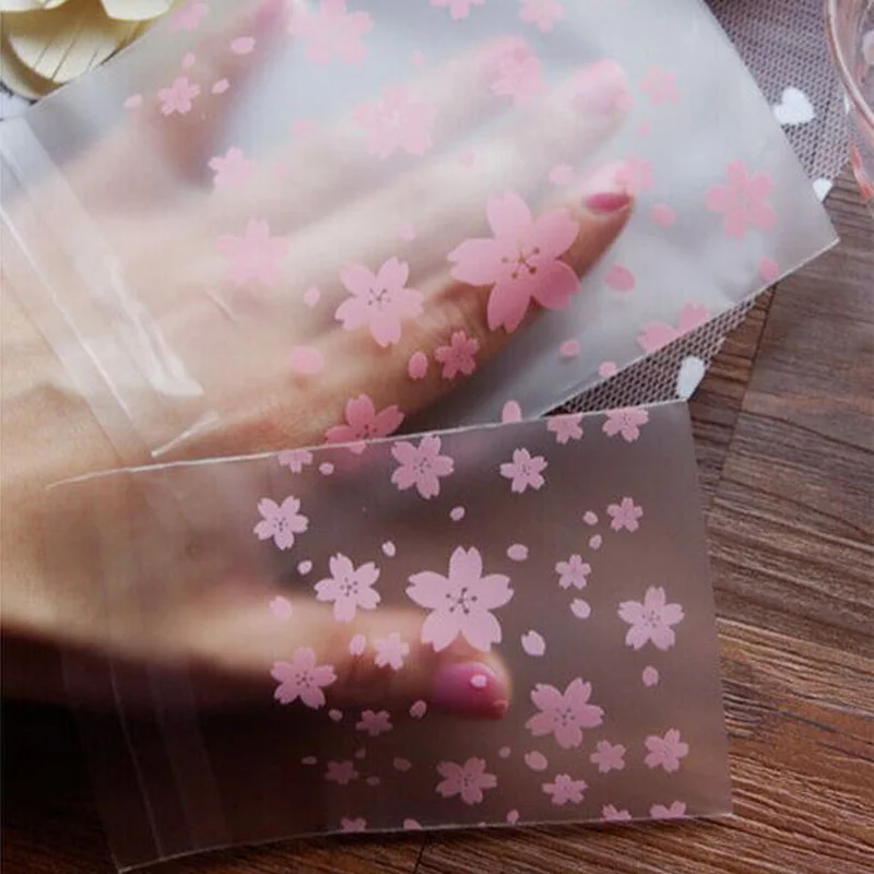 100vnt Multi-dydis, Rožinė Sakura Plastikiniai Vokai Cherry Blossom lipnios Paketas Vestuvių Dovanų Maišelis Office Mokyklos Tiekimo