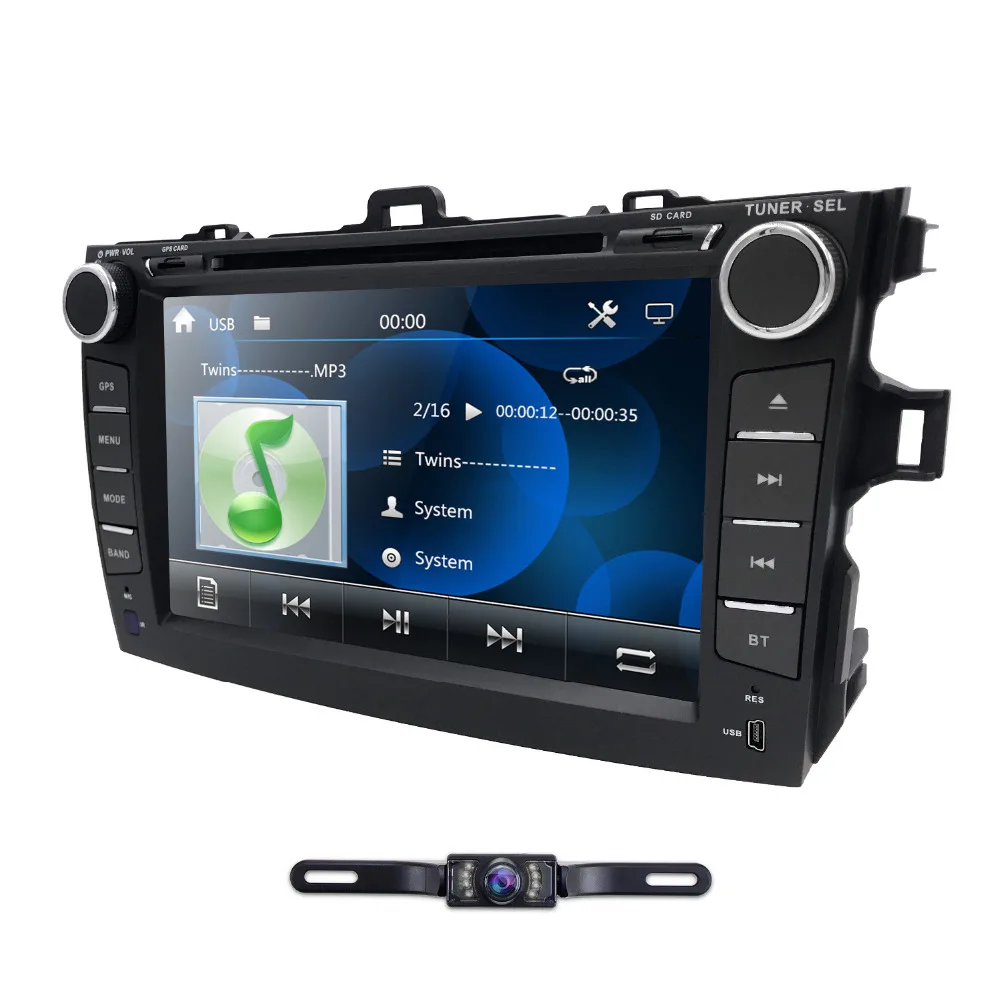 Toyota Corolla 2007-2011 m. 2 DIN car DVD grotuvas su GPS Radijas stereo SWC capacitive ekranas Audio USB multimedia navigacijos BT