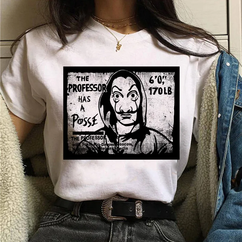 Harajuku popieriaus namas T-shirt viršaus į mados moterų marškinėliai pensijų pinigų plėšimas moteriški marškinėliai juokinga La Casa De Papel T-shirt