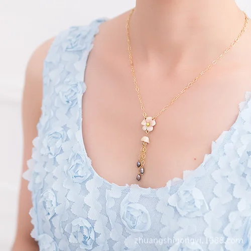 Premium Rausva Lelija Ilgai Emalio Spalvos Glazūra Gėlių Pearl Kutas Ornamentu Moterų Karoliai