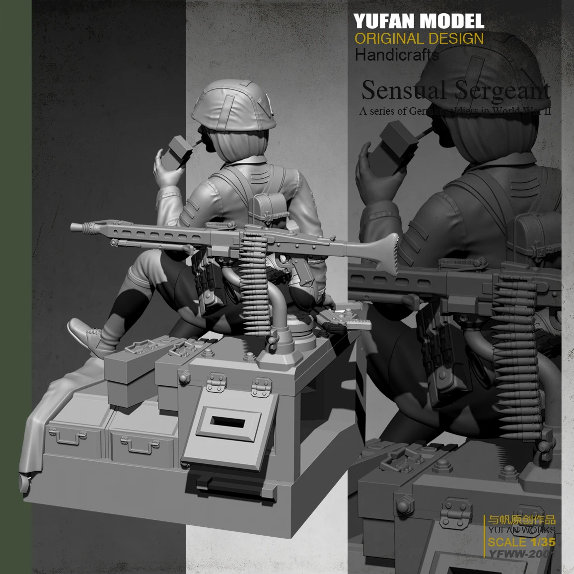 Yufan Modelis 1/35 Moterų Kareivis+platformą Dervos Kareivis Bespalvis ir savarankiškai surinkti Yfww-2001