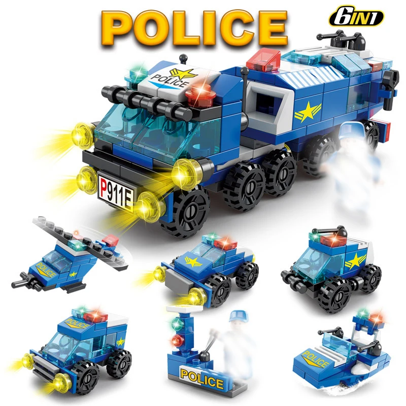6in1 Miesto Policijos Automobilio Modelio Paveikslas Blokai Švietimo Statybos Statybinės Plytos Žaislai Vaikams Kalėdų Dovana