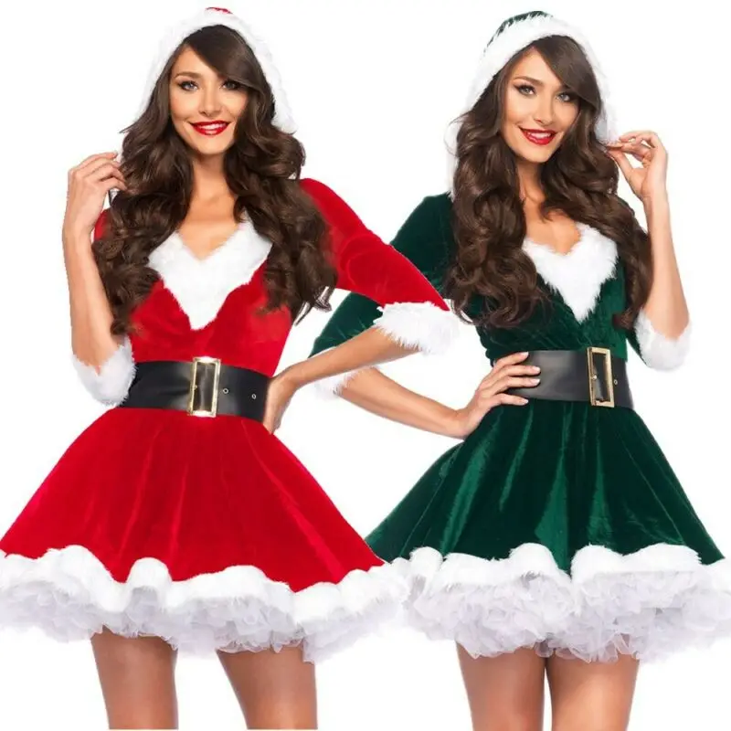 Kalėdų Swing Suknelė Suaugusiųjų Kostiumas Fancy Dress Kalėdos Raudona Apranga Kalėdos Suknelės Moterims Vakare Šalies Drabužių Žiemos Šiltos Suknelės