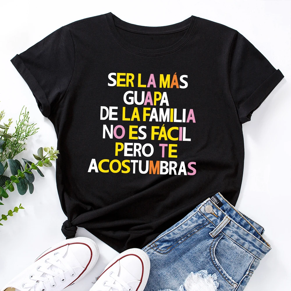 JFUNCY 2021 m. Vasarą Moterys Marškinėliai Paprasta Ispanija Laiškas Spausdinti Moterų trumpomis Rankovėmis Harajuku T-shirt Femme Viršūnes Plius Dydis 5XL Tees