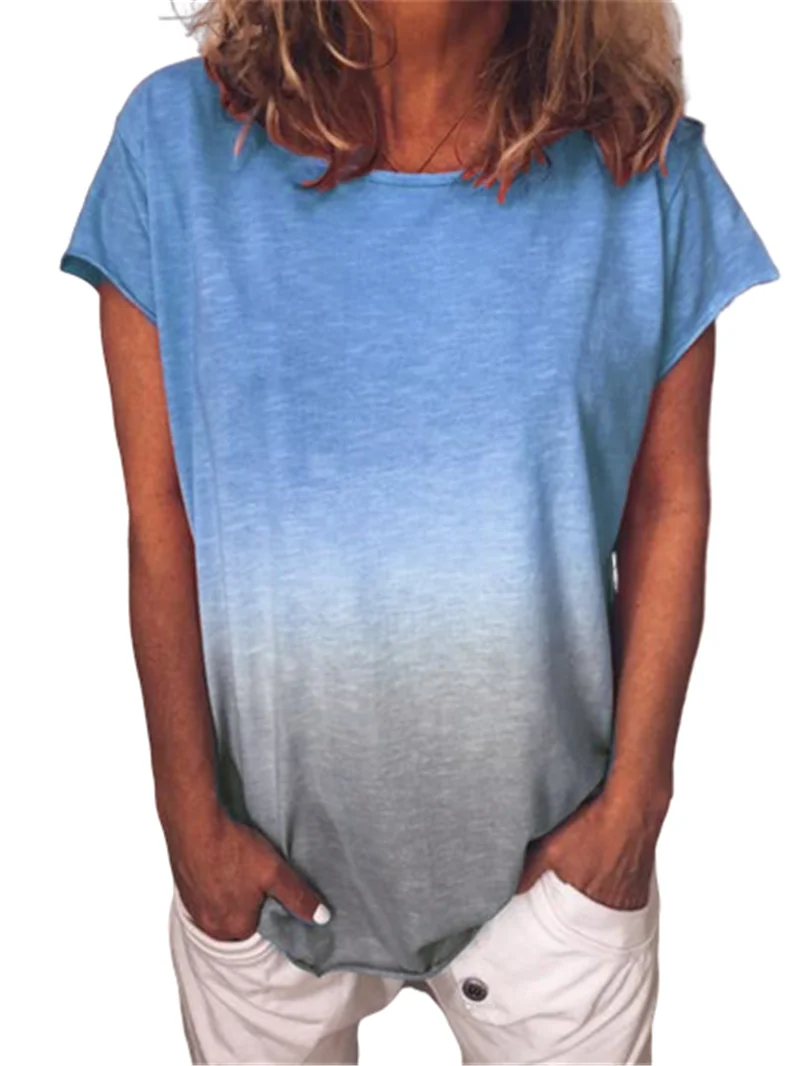 Moterų marškinėliai Prarasti S-5XL Plius Dydis Negabaritinių trumpomis Rankovėmis Vasarą Gradientas Vaivorykštė Atsitiktinis O Kaklo Ponios marškinėliai Street Viršūnes Tees