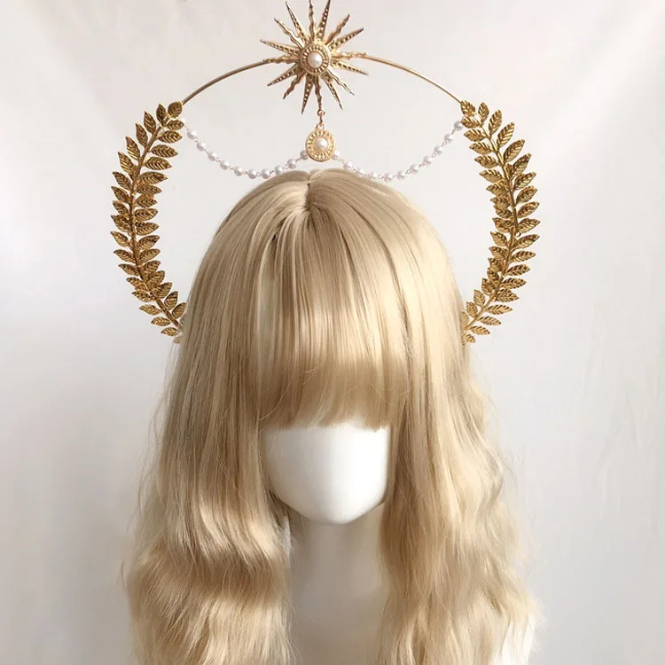 Lolita virgin halo lankelis kviečių ausies kryžiaus plunksnų bažnyčios popiežius auksinių plaukų papuošalas