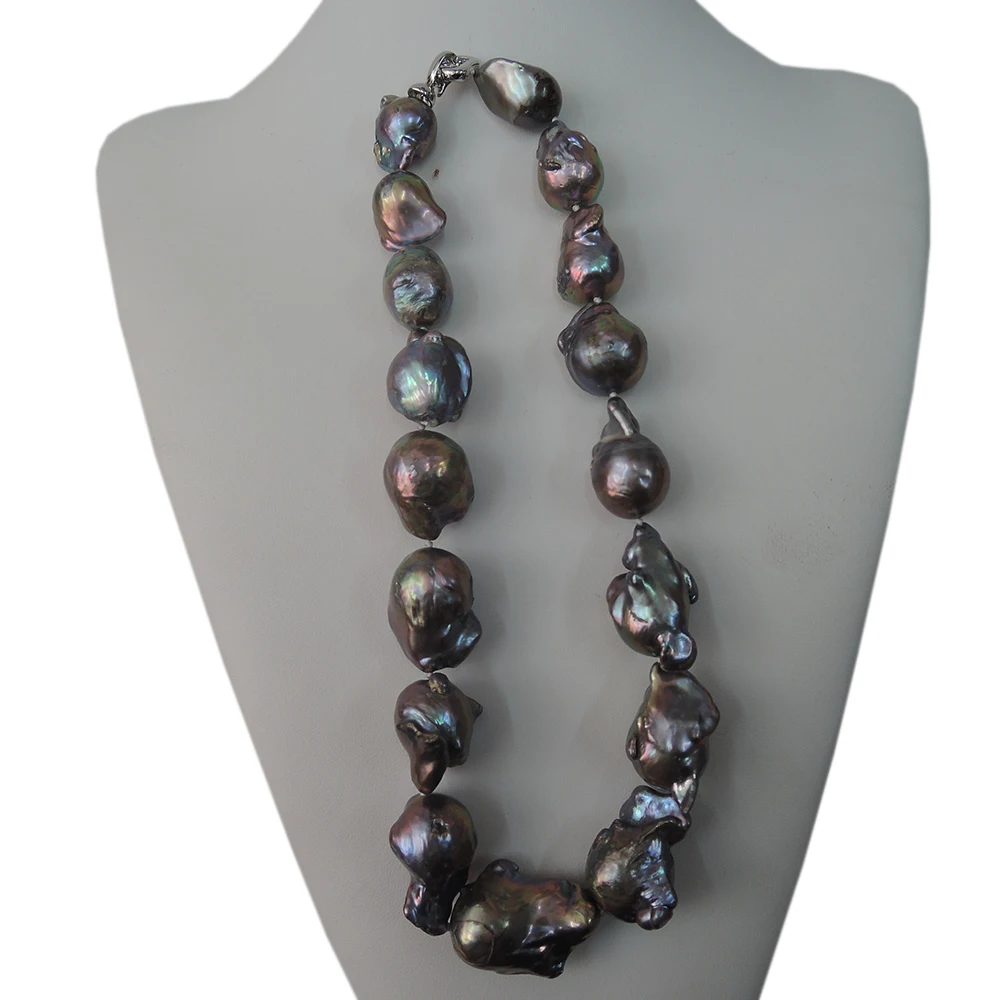 GĖLAVANDENIŲ PERLŲ VĖRINĮ,DIDELIS juodas Baroko PERLAS KAROLIAI-geros kokybės-gražus 925 sidabro UŽSEGIMAS,16-21 MM big baroko perlas