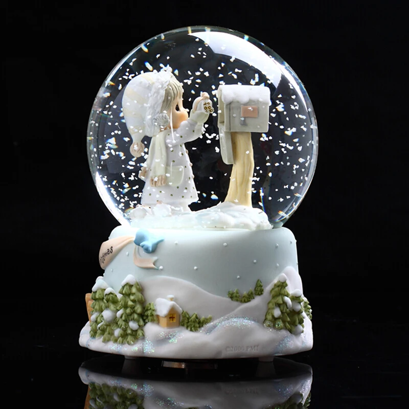 Mergina pašto dėžutę atvirukas music box round crystal ball prisukamas žaislas amatų namų dekoracijas mergina dovanos