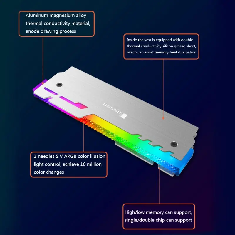 NC-3 Atminties Aušintuvas Žėrintis Vėsinimo Liemenė RGB Spalvinga Šviesos Automatiškai Pasikeičia Aliuminio Radiatorių Darbalaukio RAM Heatsink