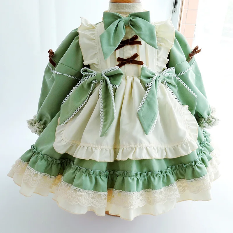 Naujų Mergaičių Medvilnės, ilgomis Rankovėmis Suknelę, ispanų stiliaus Princesė atsitiktinis tortas Suknelė Naujagimių Suknelė