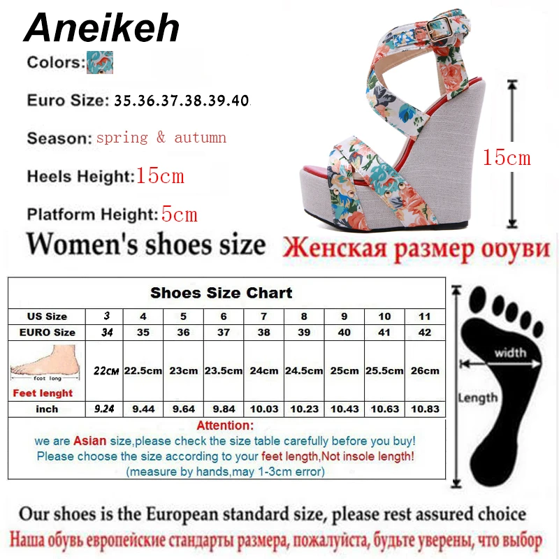 Aneikeh 2020 Etninės Poliesteris Mados Moterų Sandalai Dirželio Sagtis Pleištai Gėlių Super Aukšto Kulno Platforma, Suapvalinti Tne PU Ruda 35-40