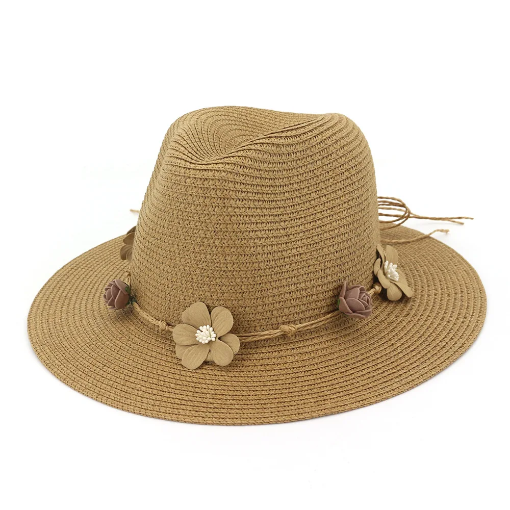Ponios saulės skrybėlę gėlių šiaudų skrybėlę vasarą, saulės blokas skrybėlę nuo saulės stilius atostogų lauko saulės, skrybėlę, šiaudų paplūdimys platus kraštų skrybėlę HA11