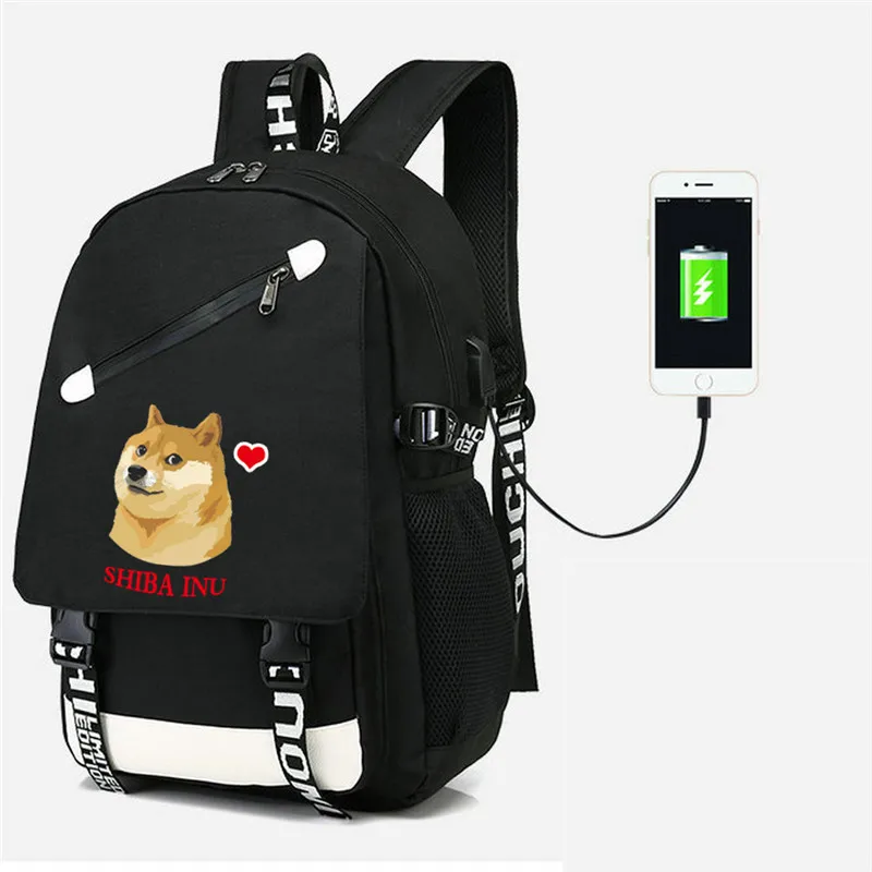 Shiba Inu Puikus Muco Šuo Corgi Doge Kuprinė USB maišelį Kelionės, Moksleivių Maišelį USB Mados Mokyklos Atsitiktinis Nešiojamojo kompiuterio krepšys Dovanų