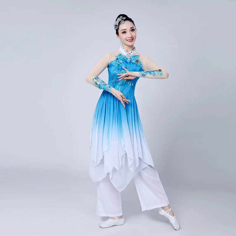 Kinų stiliaus Hanfu klasikinio šokio kostiumų suaugusi aikštėje šokių Yangge kostiumai ventiliatorius šokių rinkinys