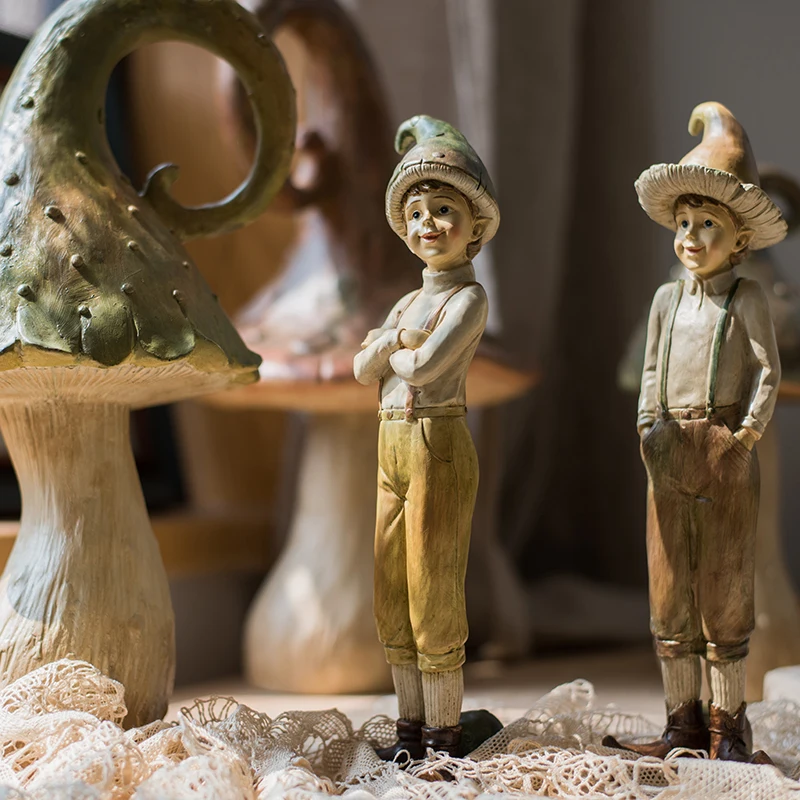 Miško Elfas grybų berniukas dervos apdailos pasakų sodas miniatiūrinės figūrėlės amatų namų dekoro priedai už kambarį