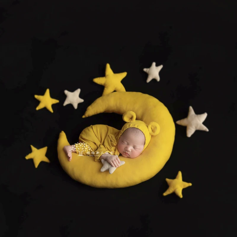 Naujagimio kelia Rekvizitai, mėnulis ir žvaigždės rankomis siuvami Užpildų audinys Minkštas Suvystyti Fone Stuffer, Žvaigždės Ir Mėnulis Kūdikių fotografija rekvizitai