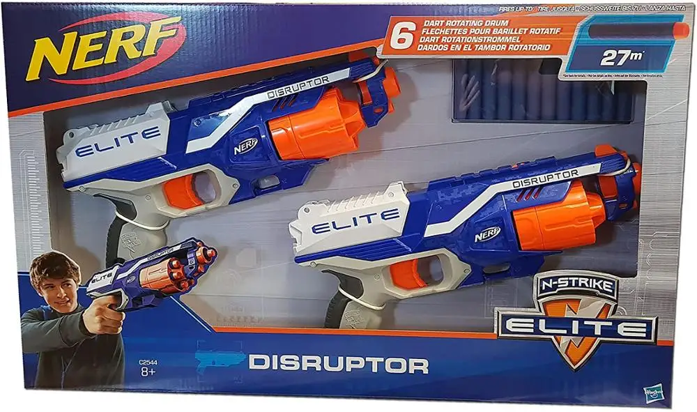 Nerf N-Strike Elito Disruptor, pakuotėje 2 pistoletai su pajėgumas 6 smiginį besisukančio būgno žaidimas vaikams