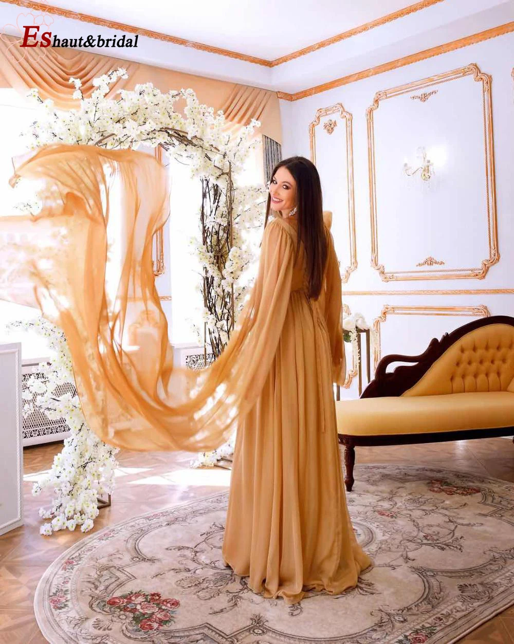 Ilgomis Rankovėmis Dubajus Elegantiškas Ciffon Vakarinę Suknelę 2020 Aline Afrikos Aukso Oficialų Vakare Chalatai