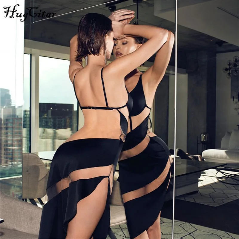 Hugcitar 2020 Rankovių Akių Matyti-Per Kratinys Seksuali Mini Suknelė Rudens Žiemos Moterų Mados Streetwear Komplektus Klubas Dėvėti