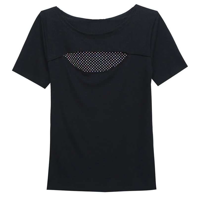 Vasarą Europos Drabužius T-shirt Mados Seksualus Tuščiaviduriai Iš Deimantų, Moterų Topai Ropa Mujer Trumpas Rankovės Medvilnės Tees 2020 Naujas T05513