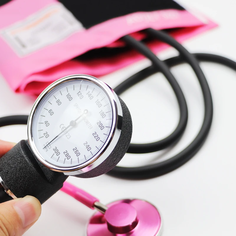 Rožinė Sveikatos kraujospūdžio matuoklis BP Manžetai Slėgmačio Aneroid Sphygmomanometer Matuoklis Matuoklis Įrankis su Mielas Stetoskopas