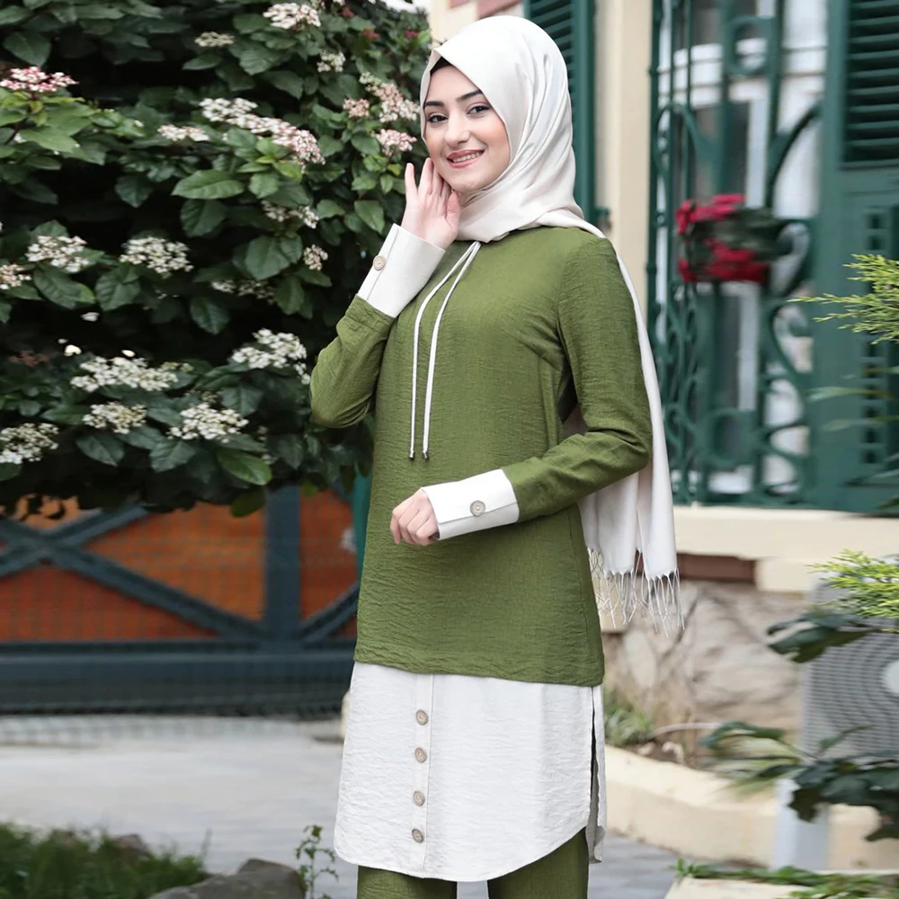 Siskakia Musulmonų Moterų Suknelė Nustatyti 2020 M. Dubajaus Abaja Malajų Turkija, jungtiniai arabų emyratai Mados Dviejų dalių Kostiumas Nustatyti ilgomis Rankovėmis Viršuje Ilgas Kelnes