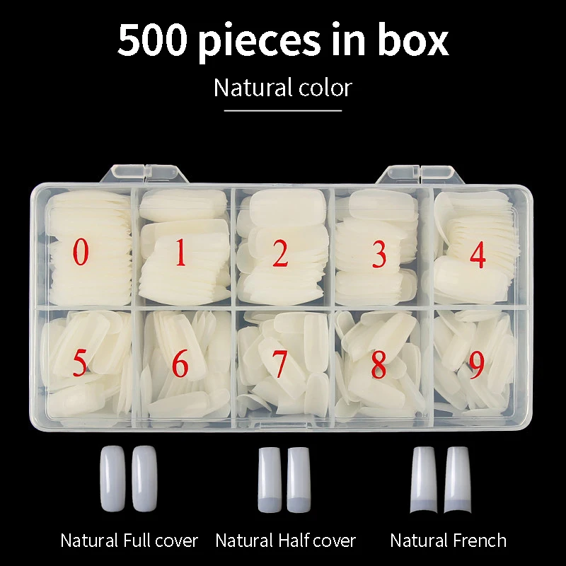 500Pcs Aišku, Natūralių prancūzijos Nagų Dailės Patarimai UV Gel Polish Manikiūro Pratęsimo Nagams Tip Box Pakuotėje 500pcs Comestic Praktikos Ekranas