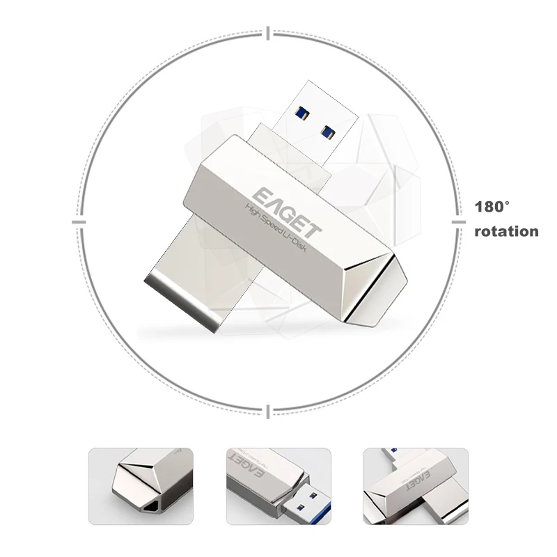 Eaget F70 USB 3.0 128 GB Metalinė USB Flash Drive, U Disko Pen Ratai 360 Laipsnių Sukimosi Flash Drive, Memory Stick Pen Disko Saugyklos
