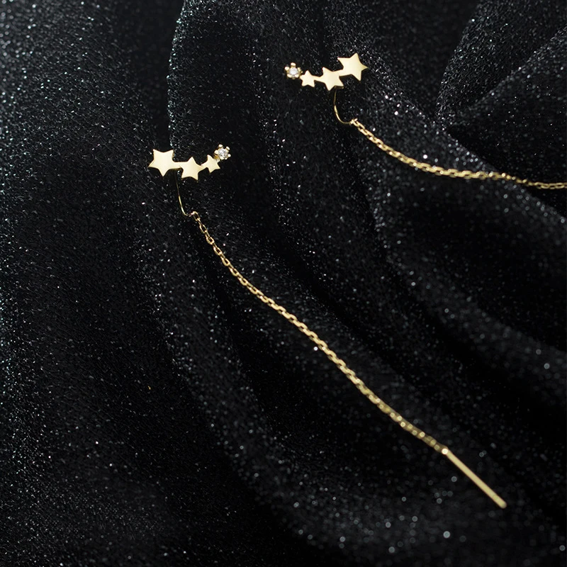 Nekilnojamojo 925 Sterlingas Sidabro Žvaigždės Threader Auskarai Ilgai Lašas Auskarai Moterims Fine Jewelry