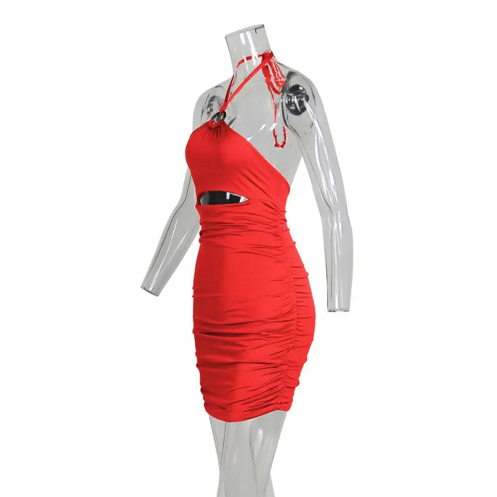 2021 Naujas Vasaros Slim Ruched Mini Suknelė Moterims Raudona Juoda Tuščiaviduriai Iš Apynasrio Šalis Suknelė Moterims Seksualus Bodycon Naktinis Klubas Suknelė Vestidos