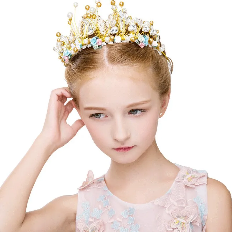 Vaikas Princess Tiara Karūna Gėlių Mergaitė Vestuvių Galvos Apdangalai, Gėlių Juosta Gimtadienio Baby Girl Aksesuarai Plaukams