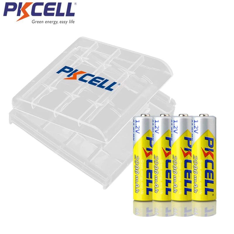 4PCS PKCELL baterijos aa 2000mah 1.2 v NIMH AA įkraunamas baterijas ir 1PCS AAA/AA baterijų laikiklis dėžutė žibintuvėlis žaislai