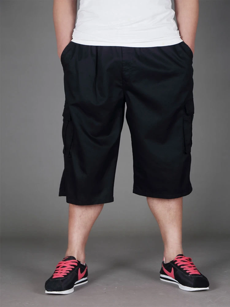 Vasaros plius dydžio krovinių šortai atsitiktinis 3XL-8XL klubų 142CM vyrų plius dydis apkarpyti kelnės elastingos juosmens užtrauktukas kišenėje hip-hop ' o kelnes