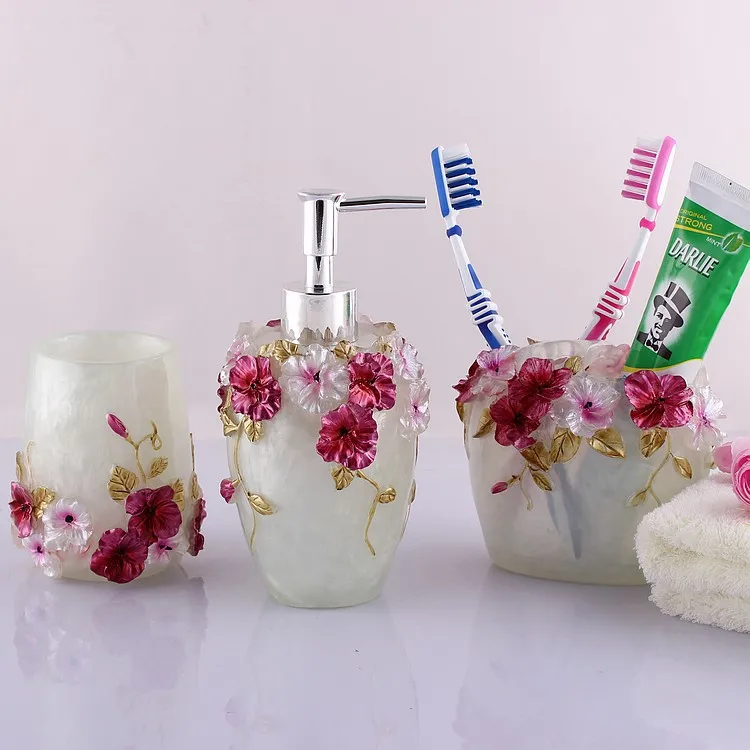 Karšto 3D Skulptūra valdybos Dervos gėlių vonios kambarys 5 suite tualeto, vonios kambario įranga (rožinė,žalia)
