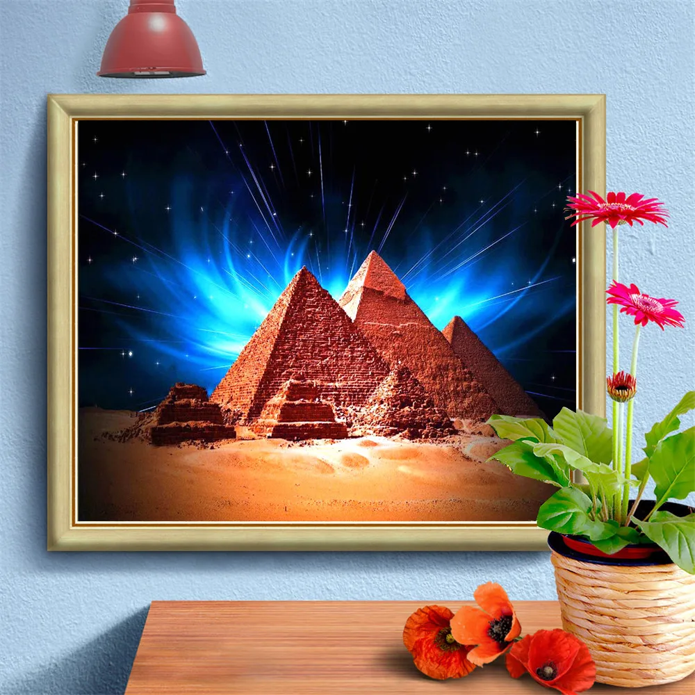 HUACAN kvadratiniu Diamond Tapybos 5D Kraštovaizdžio Siuvinėjimo Piramidės Mozaikos Naują Atvykimo Namų Puošybai