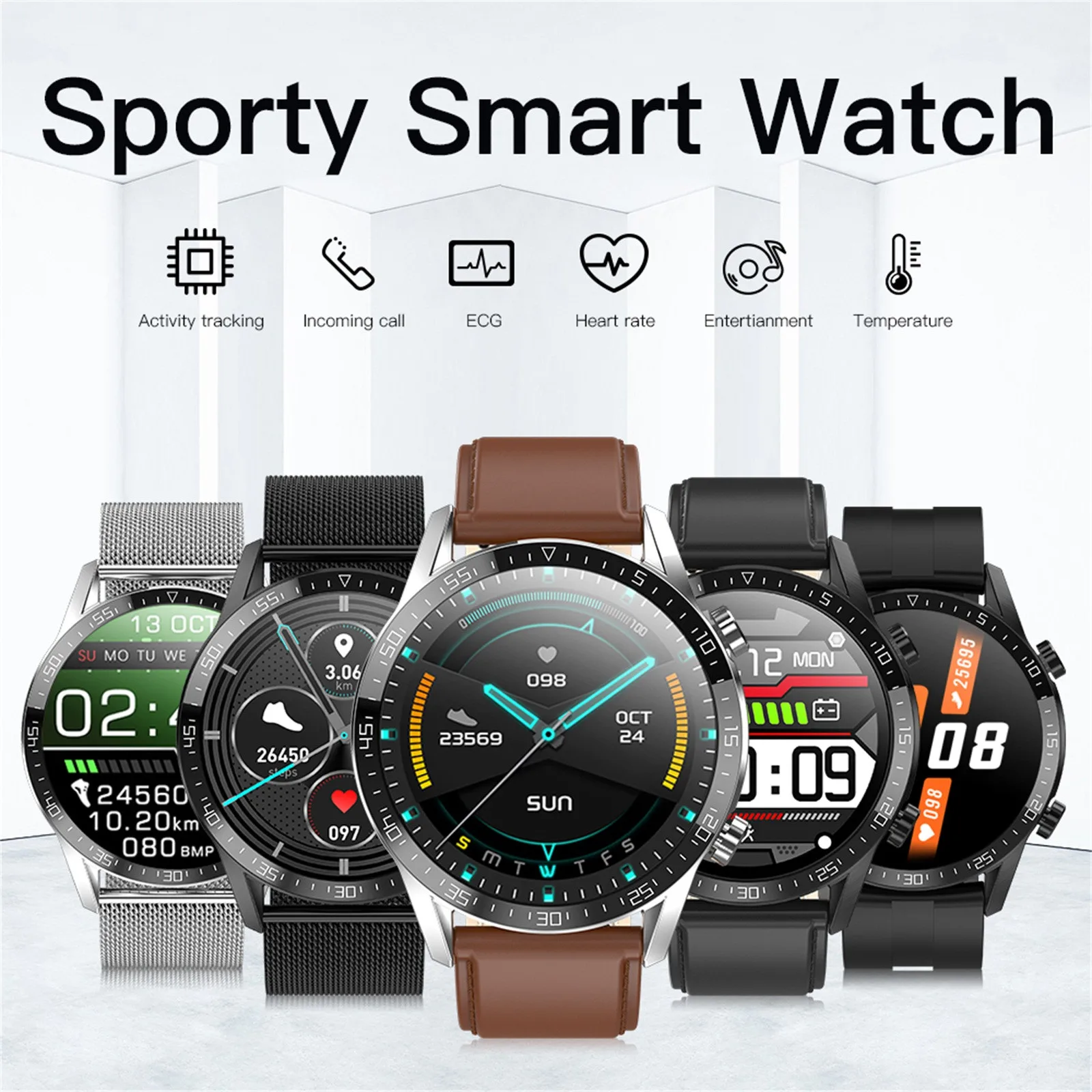 Naujausias 6 Spalvų Smart Laikrodžiai Sporto Vyrų Smartwatch Temperatūra Fitneso, Širdies ritmo 1.28 Colių IP68 Vandeniui Moteris 