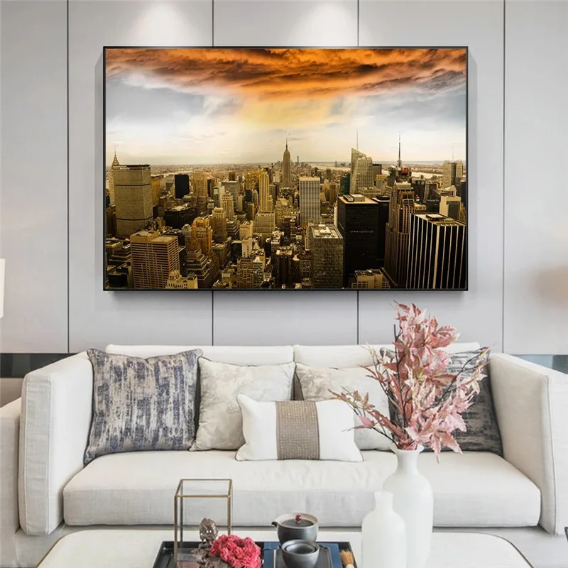 Manheteno Panorama Kraštovaizdžio Drobės, Paveikslai ant Sienų, Menas, Plakatų ir grafikos niujorke Saulėlydžio Vaizdas paveiksl Namų Dekoro