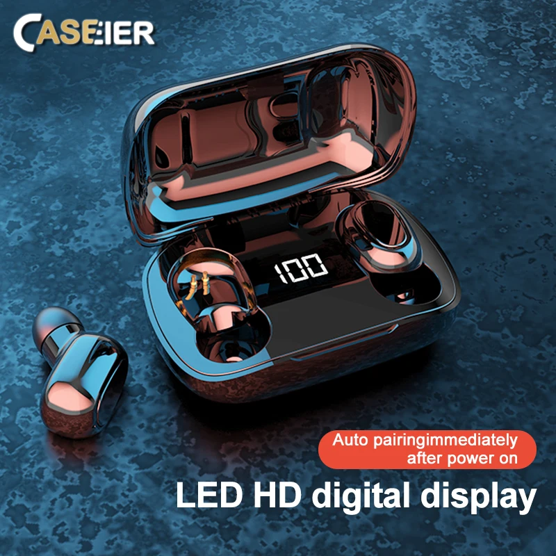CASEIER Bluetooth V5.0 Ausinės Belaidės Ausinės Su Mikrofonu Sporto Vandeniui: Ausinės, Baterija, Dėžutė Su LED Ekranas