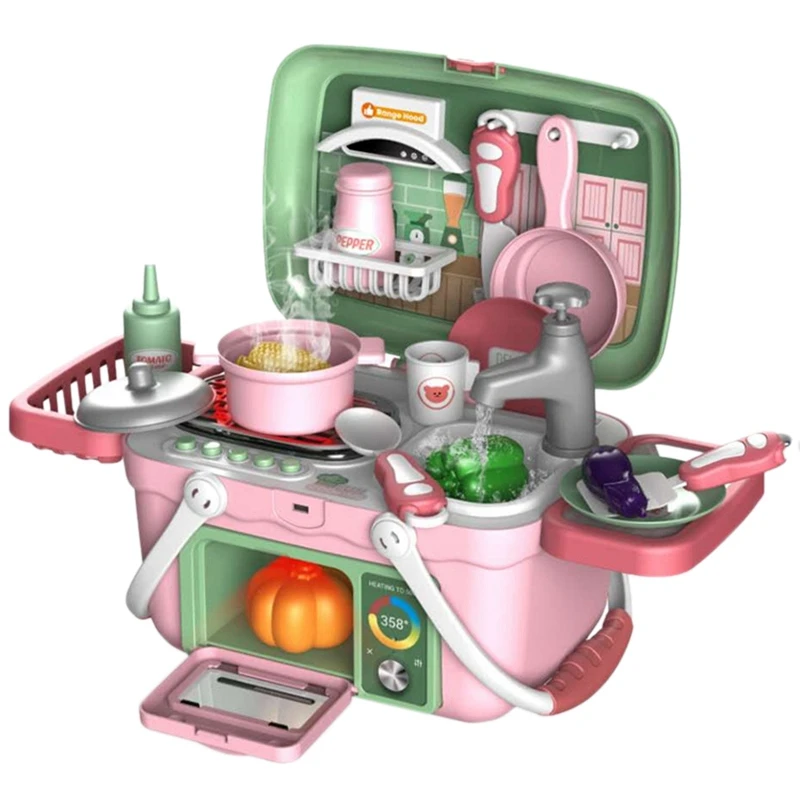 30 Vnt Vaikai Virtuvės Žaislų Rinkinys Nešiojamų Maisto Virimo Lagaminą Playset Apsimesti Žaisti, Virtuvė, Elektrinis Vandens Purškimo Vaidmenų Žaidimas
